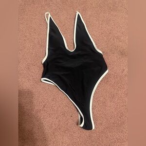 New Medium black white one piece Swimsuit Bathing suit sporty bodysuit festival